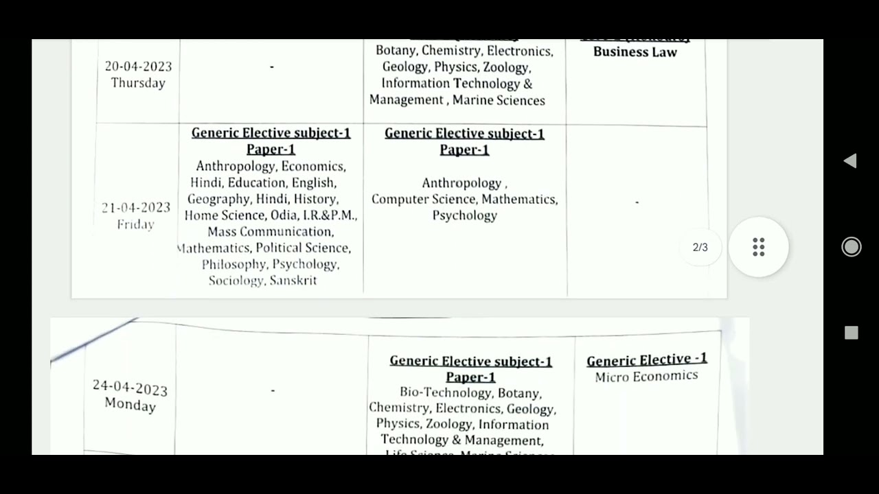 +3 1st semester exam time table 2023. Berhampur University arts 