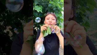Bubbles are Made from Tree Leaves | Amazing Activites by Cute Girls #shorts #satisfying