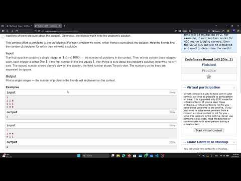 Codeforces 231A   Team Solution | Arabic Explanation
