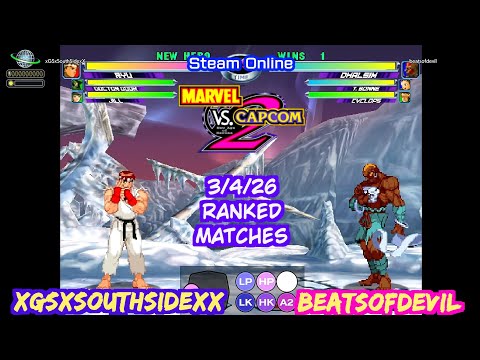 MvC2 BeatsofDevil(Dhalsim,Tron Bonne,Psylocke, Cyclops, Sentinel) vs xGSxSouthSidexX(Various) 3/4/26