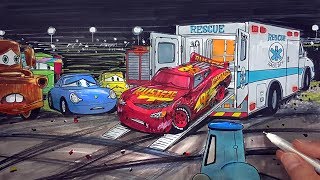 Draw LIGHTNING McQUEEN badly injured after crash CARS 3 ambulance rescue drawing coloring pages