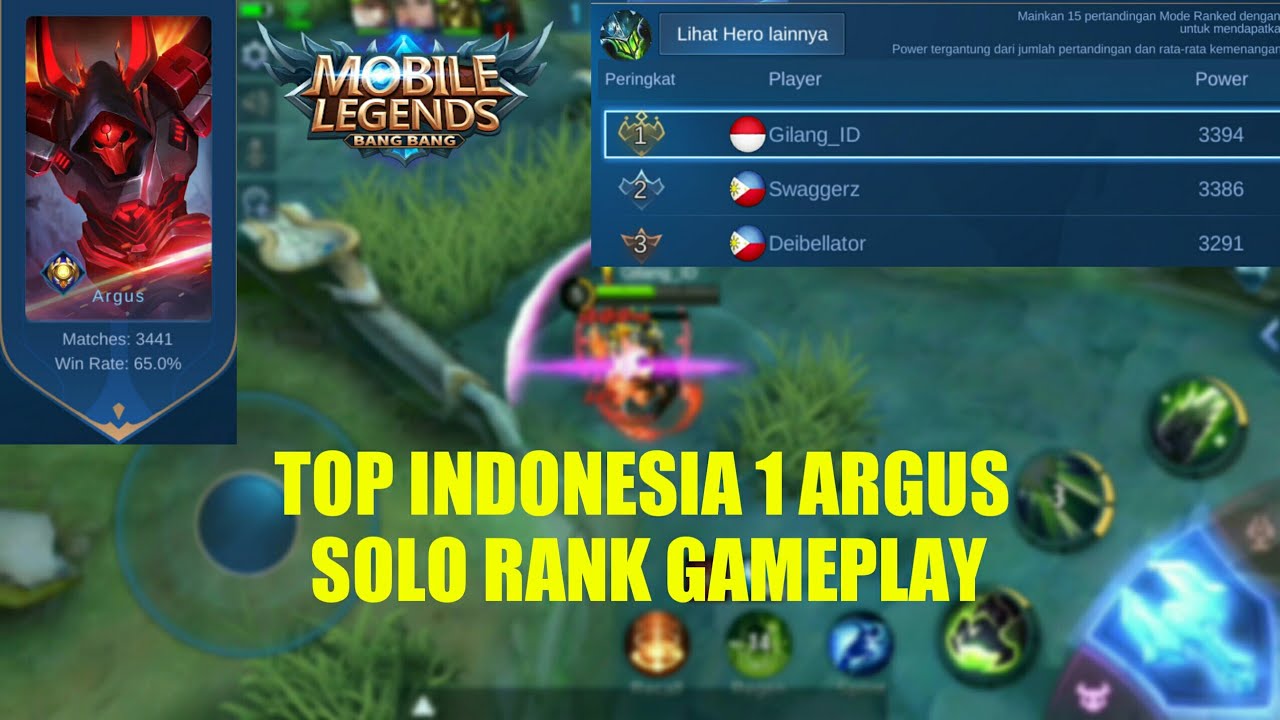 TOP INDONESIA 1 ARGUS GAMEPLAY SOLO RANK YouTube