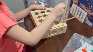 3 in 1 Montessori Wooden Beads Sequencing Toy Set Color Sorting Stacking Geometric Shape Matching