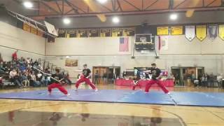 Amazing martial arts family! Mother father and 2 sons synchronized weapons team form