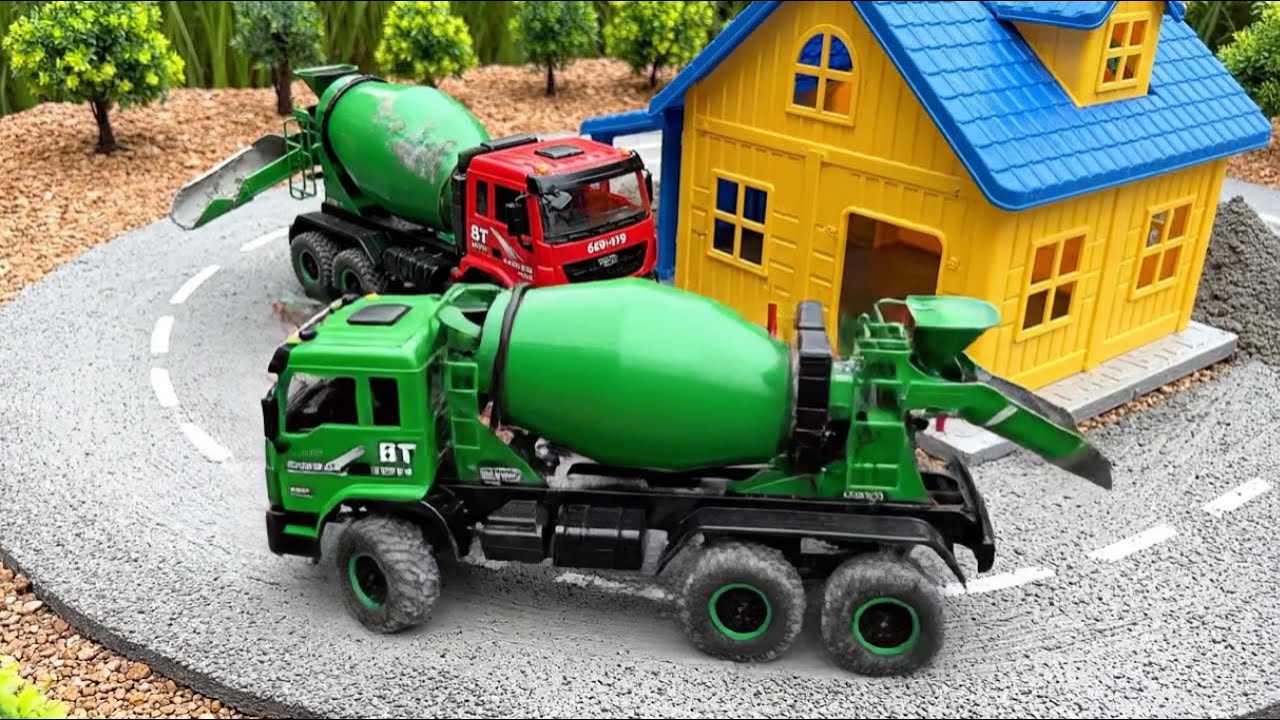 LIVE 🔴 Toy Cement Mixer Trucks Pouring Concrete Road | Mini Construction Vehicles