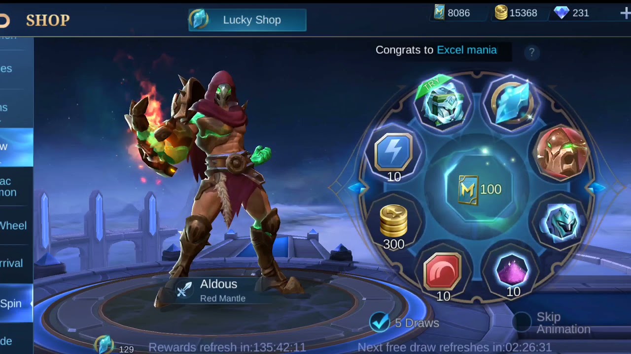 ALDOUS'S SKIN - RED MANTLE | LUCKY SPIN | 6000 TICKETS
