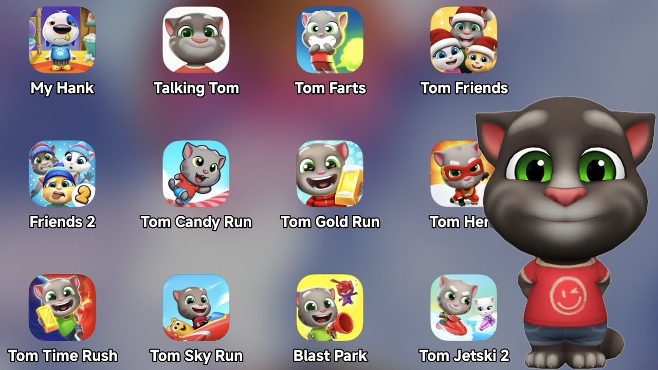 16 игр про Говорящего Тома: Talking Tom Cat 2025, My Talking Hank Islands, Talking Tom Hero Dash,...