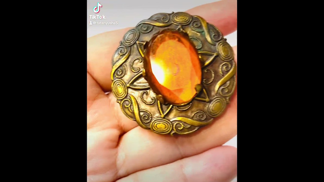 Antique brooch, honey lucite. Link to store in profile 