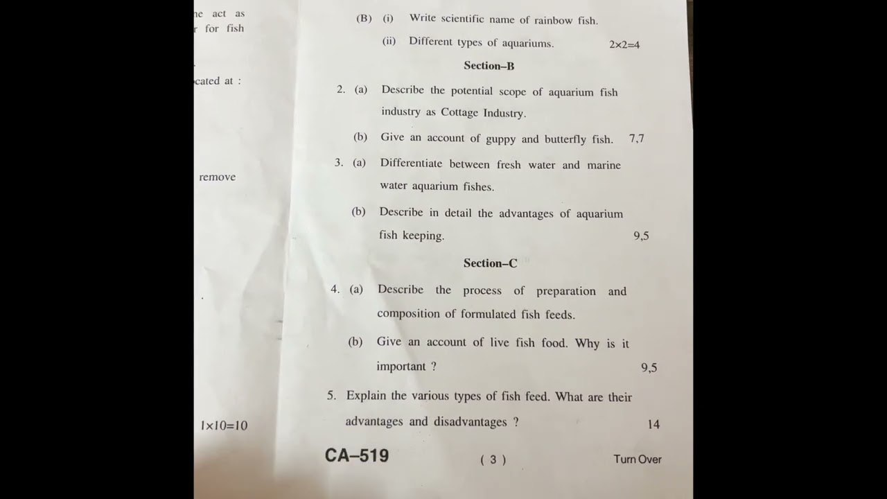 Bsc 3rd year zoology question paper|| aquarium and fish keeping || 