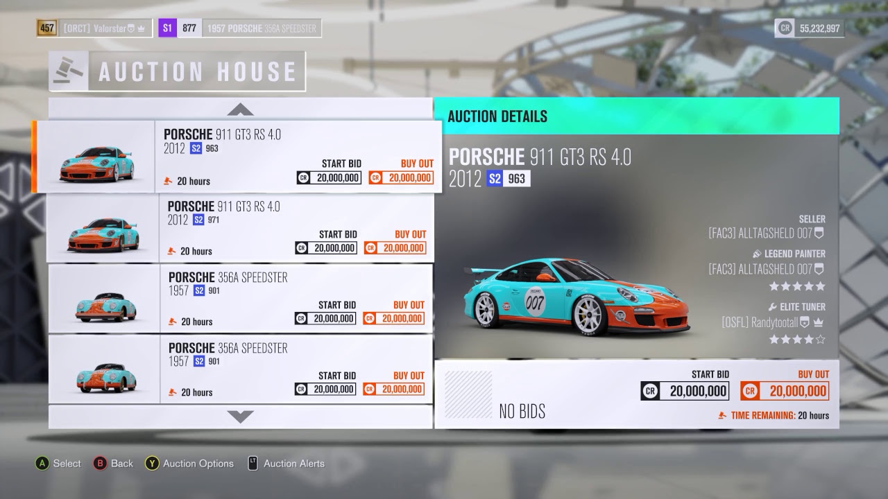 Forza horizon 3 Auction house Down (Read Description for Porsche List)
