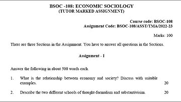 BSOC 108 IGNOU SOLVED ASSIGNMENT 2022-2023 | ENGLISH ECONOMIC SOCIOLOGY   JULY 2022   JANUARY 2023