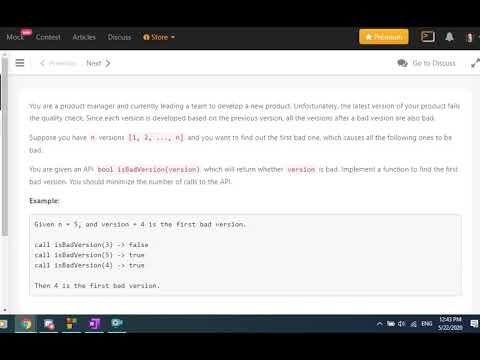 Leetcode May Challenge Day 1 (First Bad Version) + explanation/solution