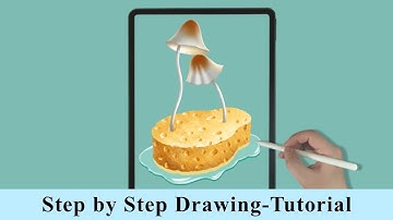 Mushrooms Grow on Sponge - Cute Mushroom iPad Procreate Drawing - Step by Step Drawing Tutorial