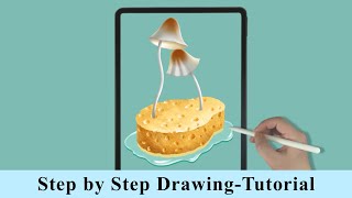 Mushrooms Grow on Sponge - Cute Mushroom iPad Procreate Drawing - Step by Step Drawing Tutorial screenshot 2