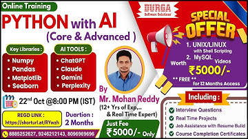 PYTHON with AI (CORE & ADVANCED) Online Training @ DURGASOFT