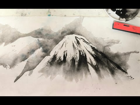 水墨画/即興で描く富士山 Painitng Mt.Fuji within 2min. Sumie