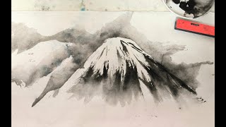 水墨画/即興で描く富士山 Painitng Mt.Fuji within 2min. Sumie