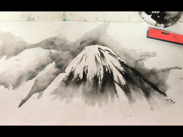 水墨画/即興で描く富士山 Painitng Mt.Fuji within 2min. Sumie