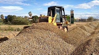 Unbelievable Bulldozer Pushing Trimming Gravel Road Village | Shantui Big Bulldozer Bogging Gravel