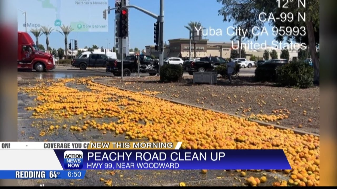 Northbound lanes of Highway 99 in Yuba City impacted by peach spill