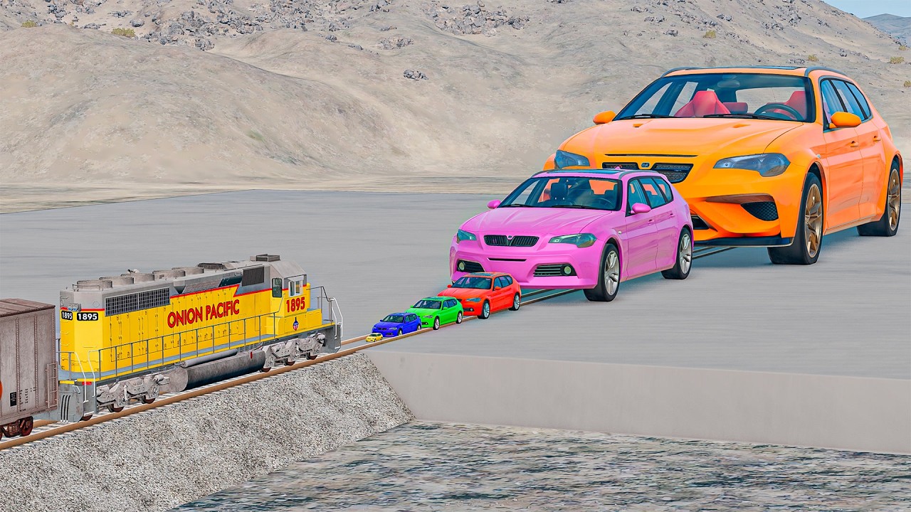 LONG TRAINS vs Big & Small Cars in BeamNG.Drive