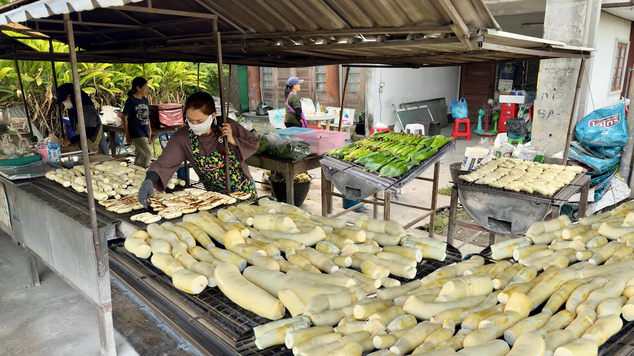 Non-Stop Grilling! Master Chef Grilled 300 Kg of Cassava & Bananas | Thai Street Food