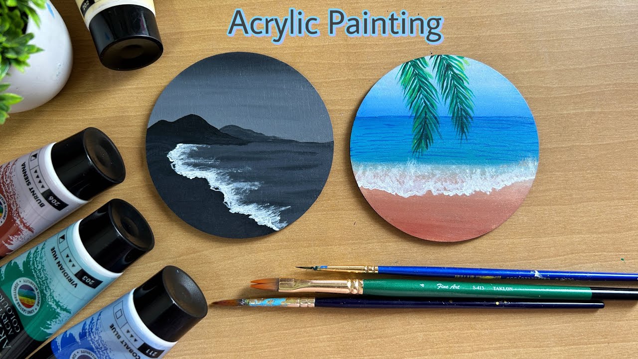 Acrylic Painting on Round MDF Board Acrylic painting tutorial for