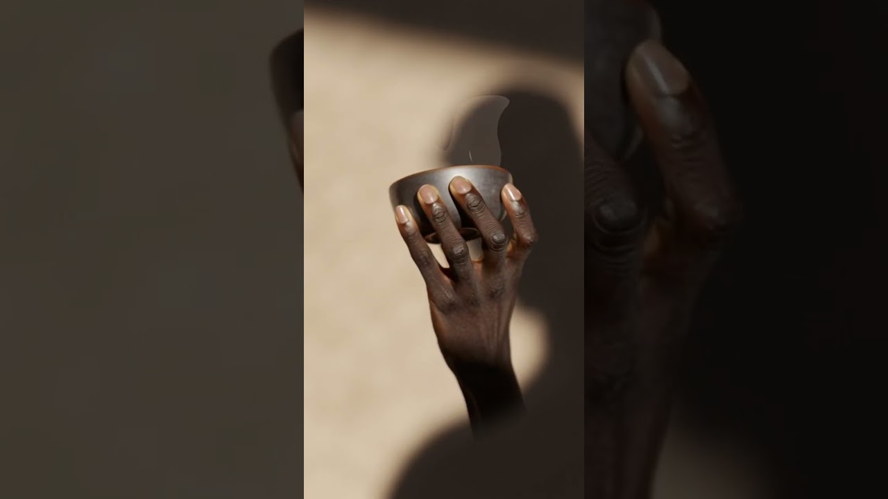 Human hand holding a coffee cup, white background, natural skin tones