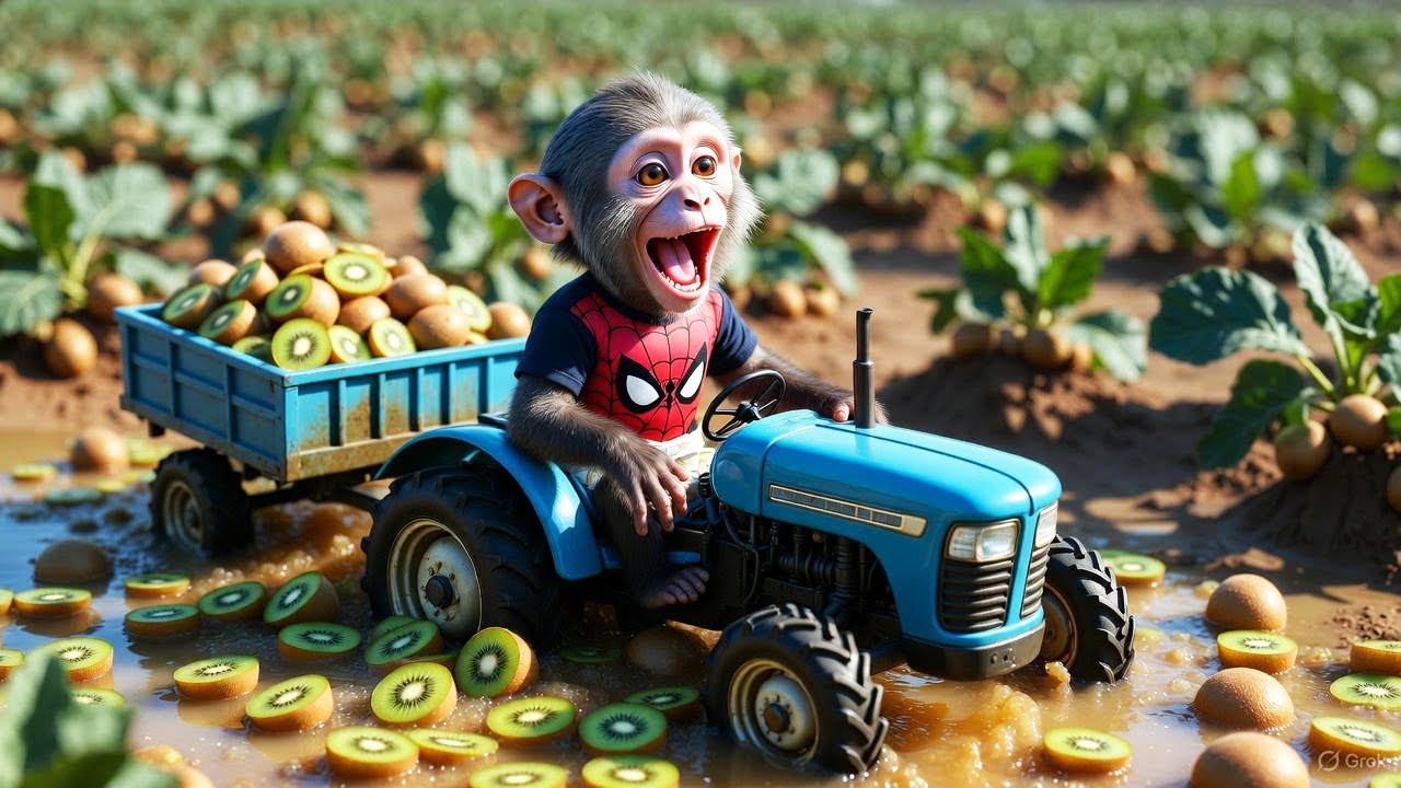 Monkey iZi Drives Tractor to Harvest Apples and Catch a Sneaky Thief on the Farm! 🐒🍊🚜