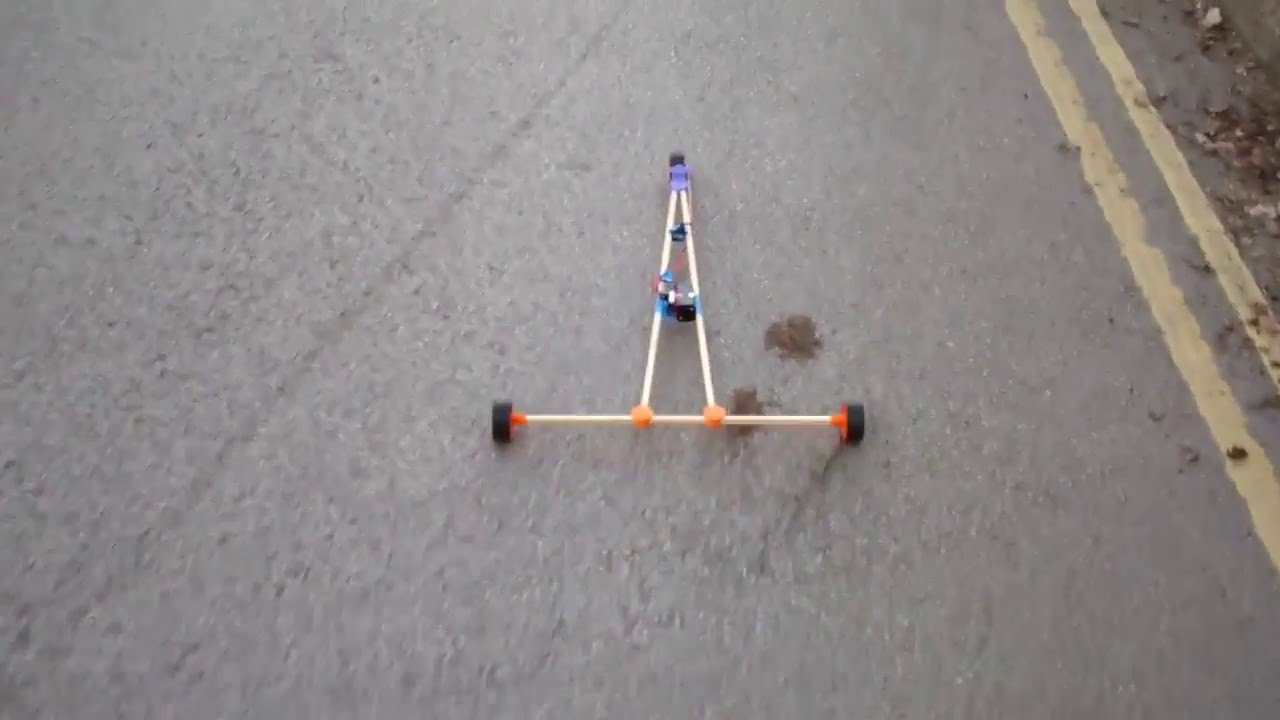3D Printed RC Land Yacht Prototype Rolling Down Hill with Steering