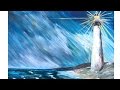 Lighthouse in a Storm - Step by Step Acrylic Painting on Canvas for Beginners | TheArtSherpa