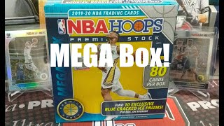 2019-20 NBA Hoops Premium Stock MEGA BOX! 80 Cards 10 Blue Cracked Ice Prizms + More!