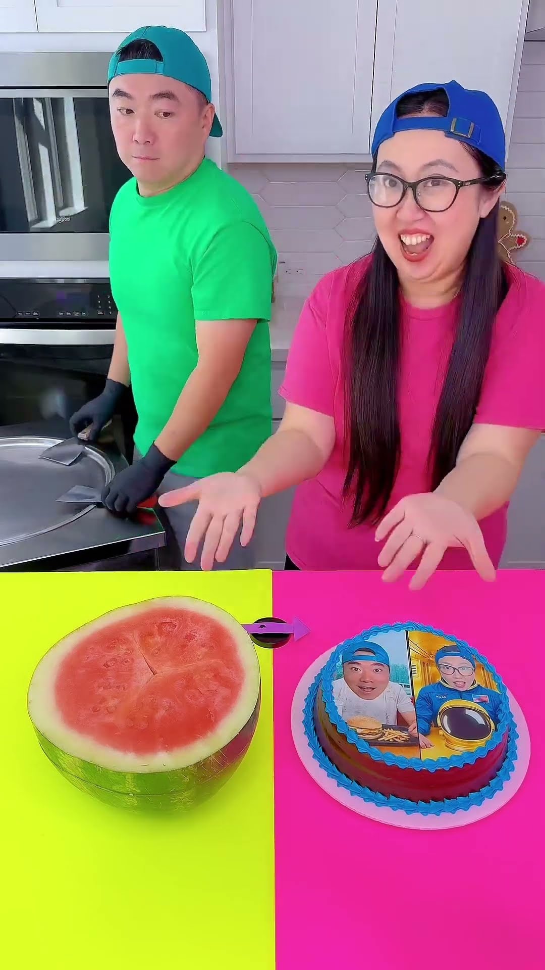 Chocolate cake vs Watermelon ice cream challenge!? #funny by Ethan Funny Family
