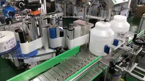 Big bottle barrel bucket with ear handle automatic body labeling machine label applicator line