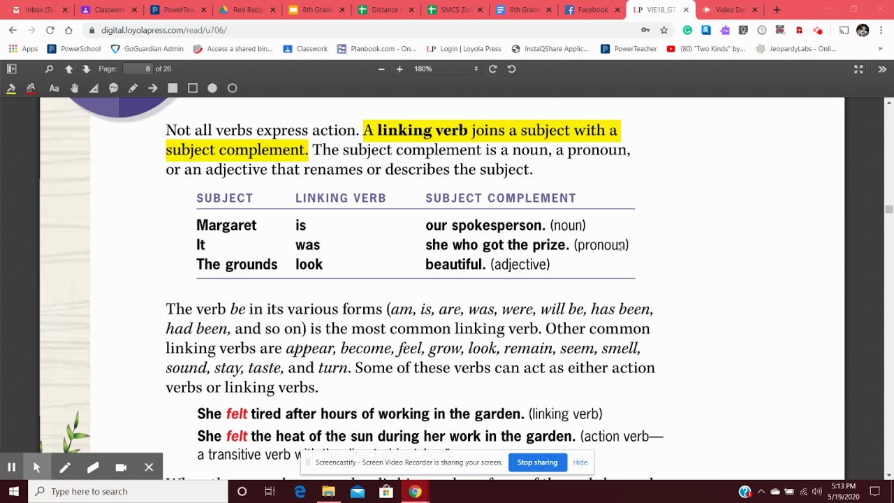 7th Grade Review Of Linking Verbs YouTube