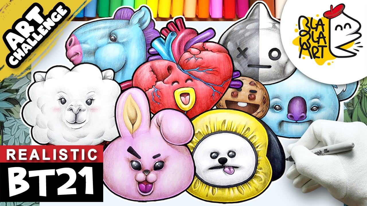 HOW TO DRAW ALL BT21 CHARACTERS IN A REALISTIC STYLE | BTS and LINE ...