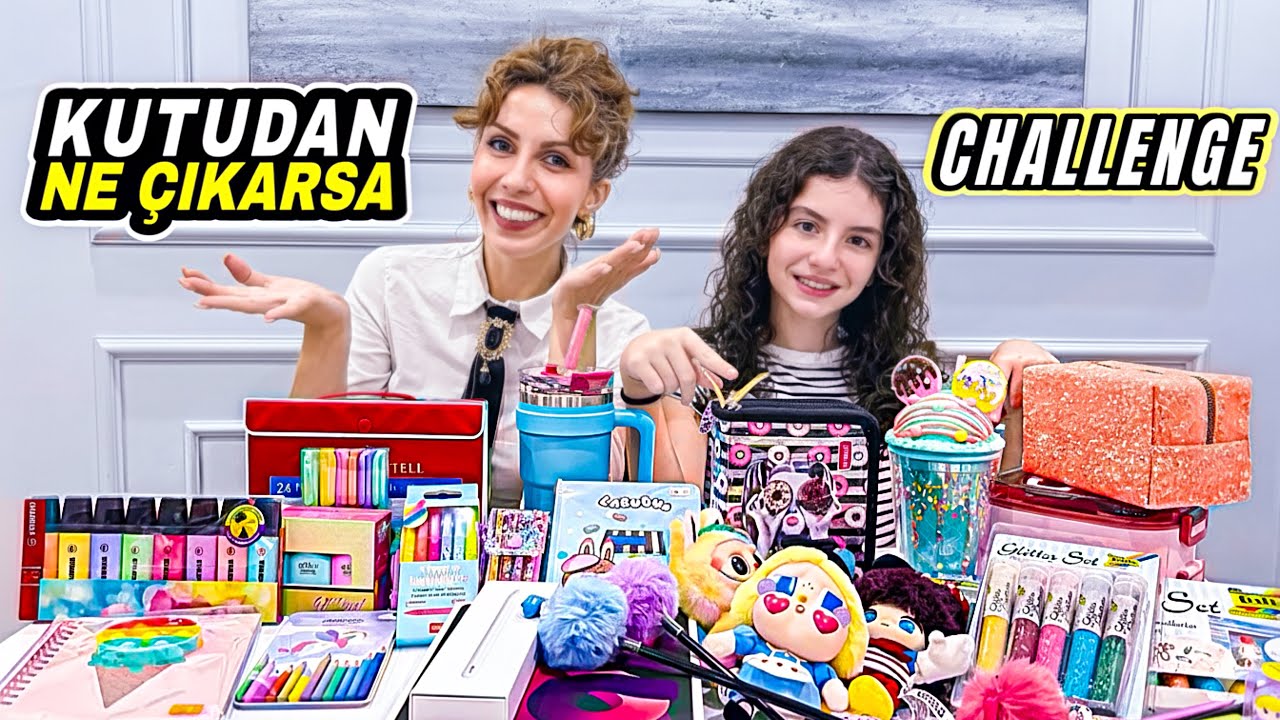 OKUL EŞYALARI CHALLENGE!! | GİZEMLİ KUTU !! | Esmanur ve Sara
