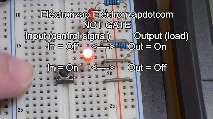 NOT logic gate demo circuit made with electronics momentary tactile push button switch