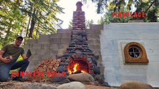 Part 19: Hobbit Hole Outdoor Fireplace Build Mortar, Stone, Brick, CMU, Thin Brick, Gas Burner