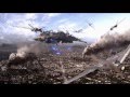 Skyline nuke scene with predator drones and b2 stealth bomber fighter uav