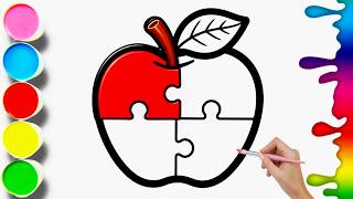 🌈🍎 How To Draw A Perfect  Colorful  Apple Puzzle | Easy Step by Step Tutorial #105