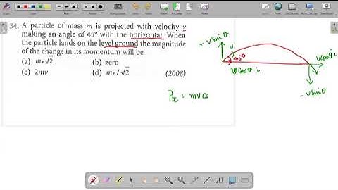 A particle of mass m is projected with velocity v making an angle of 45 with the horizontal.When the