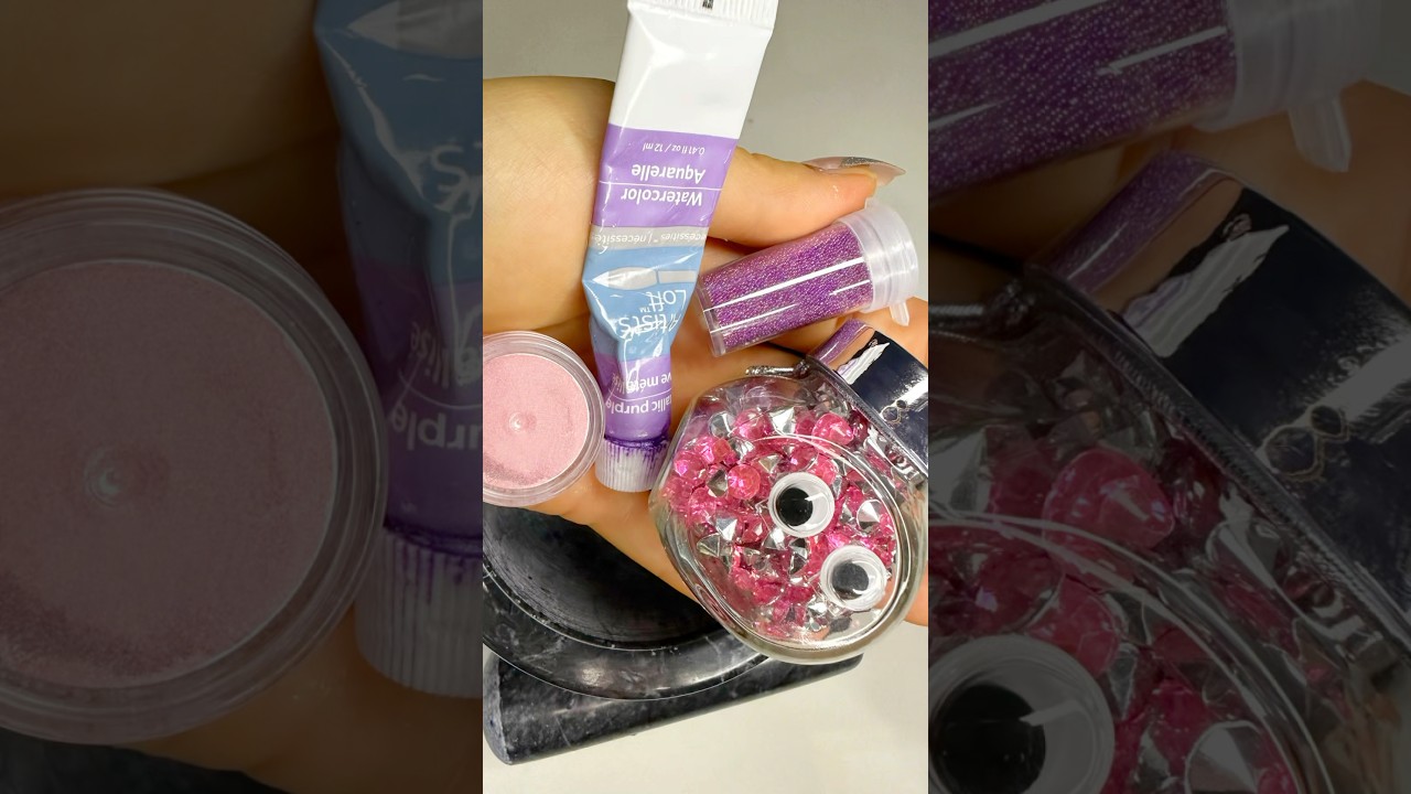 ASMR, Slime, No talking. Making pearl slime from paint, crystals, glitter, foam in a bowl. 