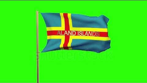 Aland Islands flag with title waving in the wind. Looping sun rises style. Animation loop Stock