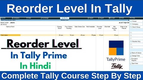 Reorder Level In Tally Prime | Reorder Levels And Minimum Quantity In Tally Prime #tally