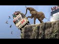 Omg 30 times crazy elephants rushed out to attack cars and tourists right on edge of abyss danger