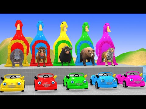 Long Slide Game with Cow Elephant Gorilla Hippopotamus Tiger 3d Animal Game Funny 3d Animals
