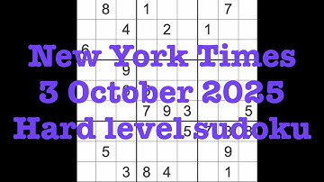 Sudoku solution – New York Times 3 October 2025 Hard level