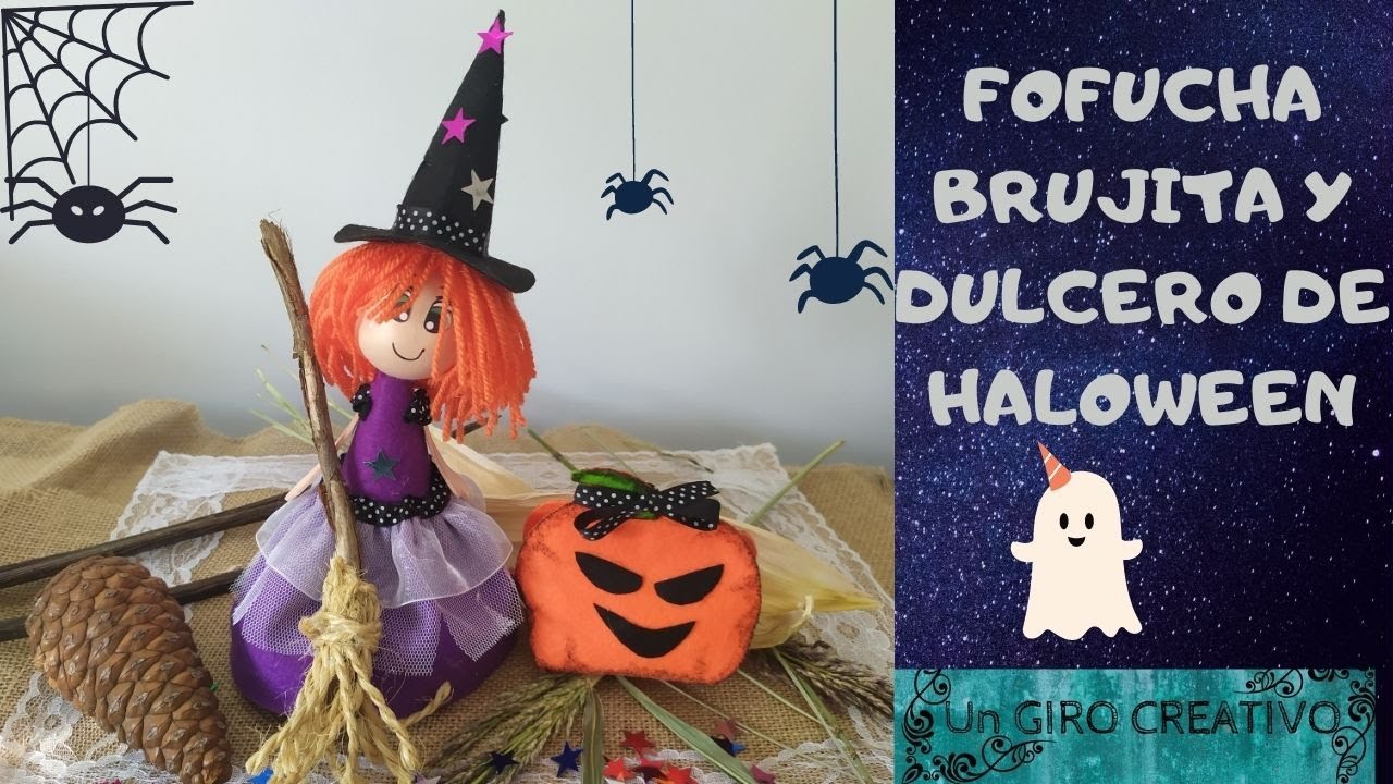 FOFUCHA BRUJITA CON OJOS DE PEGATINA  Y DULCERO CALABAZA, ESPECIAL HALOWEEN