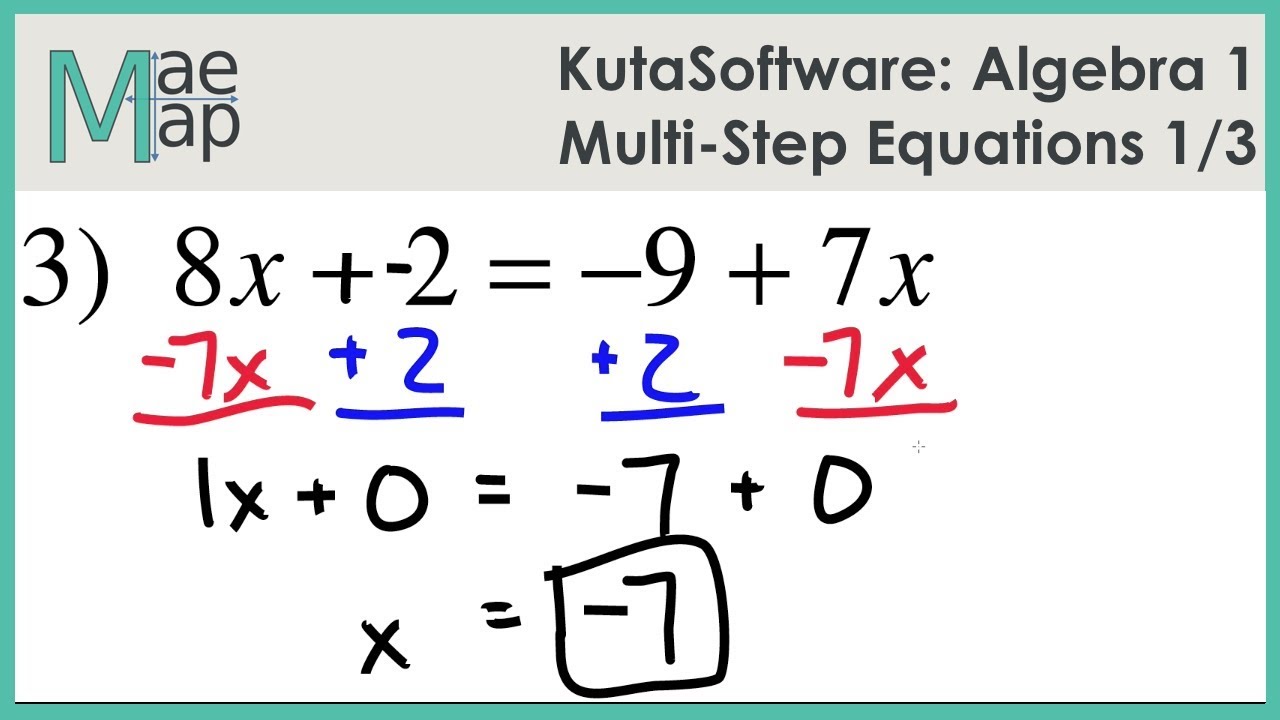 Kutasoftware Algebra 1 Multi Step Equations Part 1 Youtube